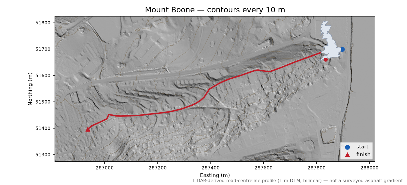 Mount Boone LiDAR hillshade map with contours