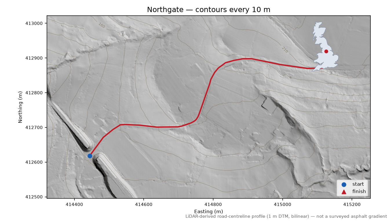 Northgate LiDAR hillshade map with contours