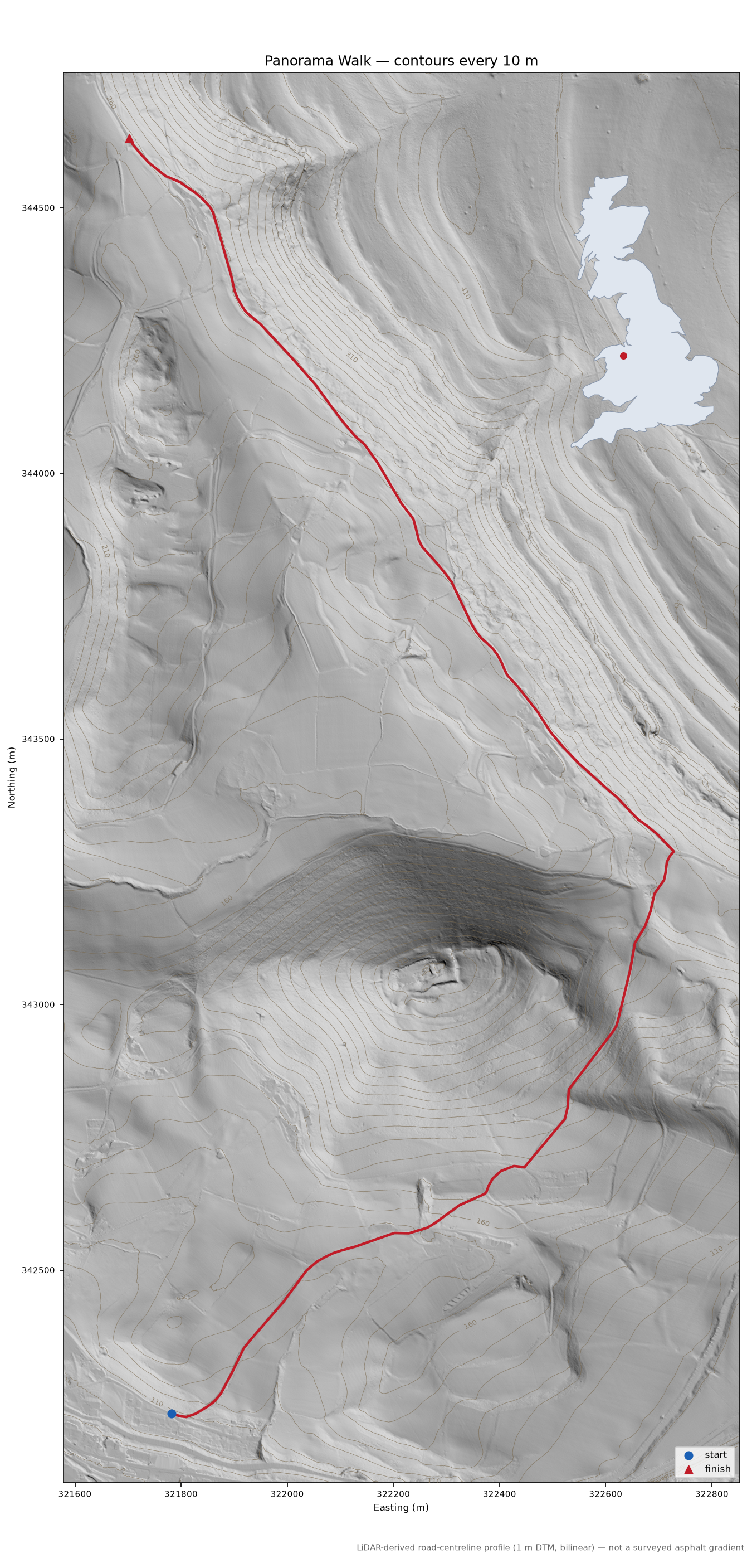 Panorama Walk LiDAR hillshade map with contours