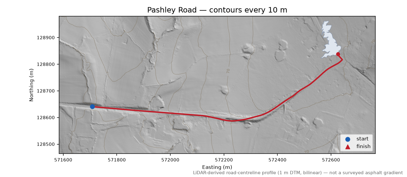 Pashley Road LiDAR hillshade map with contours