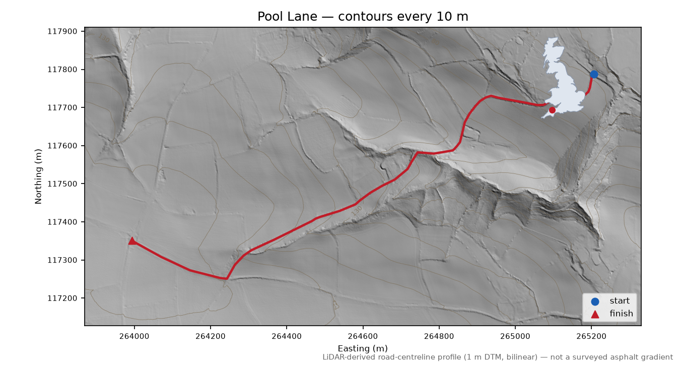 Pool Lane LiDAR hillshade map with contours
