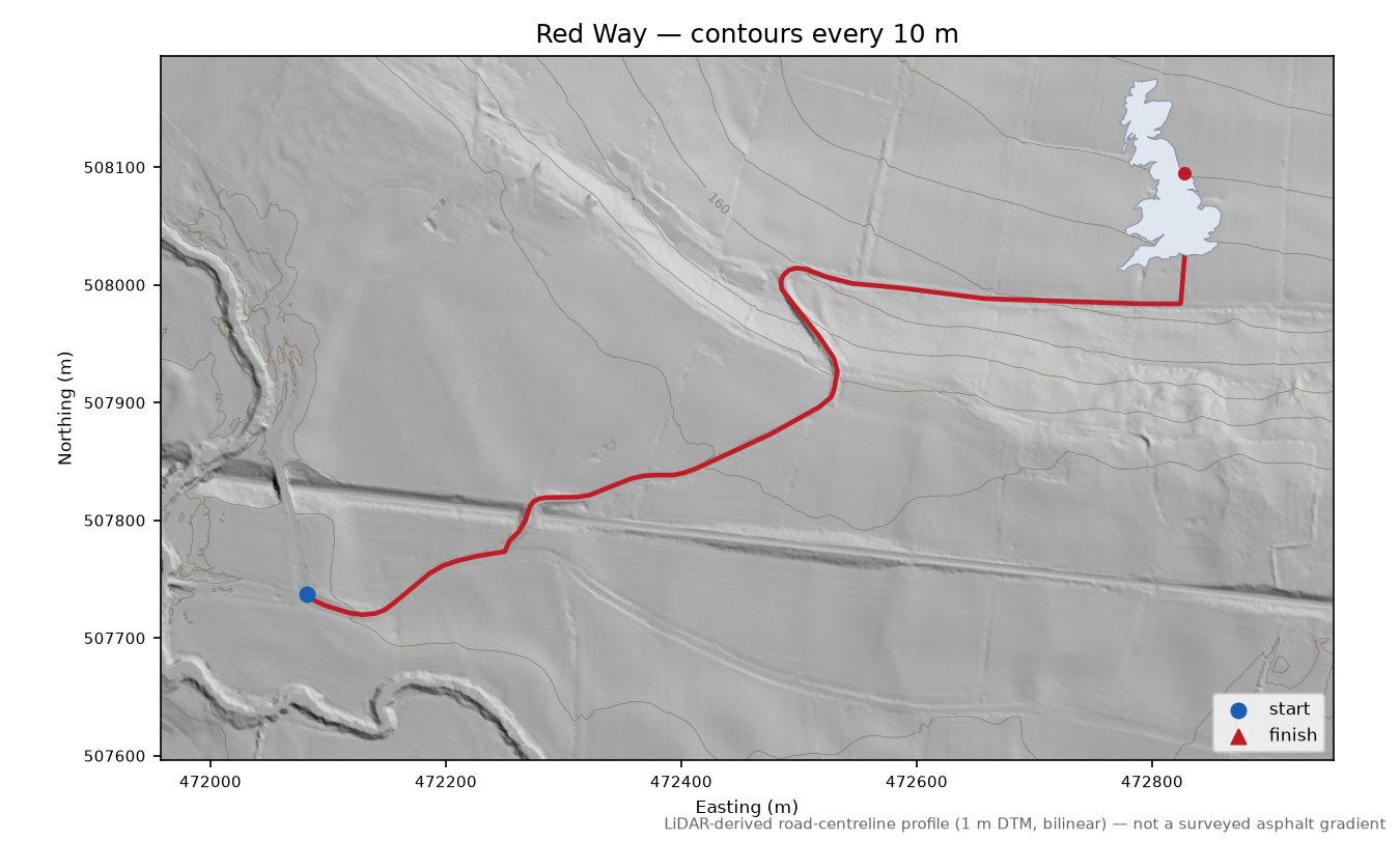 Red Way LiDAR hillshade map with contours
