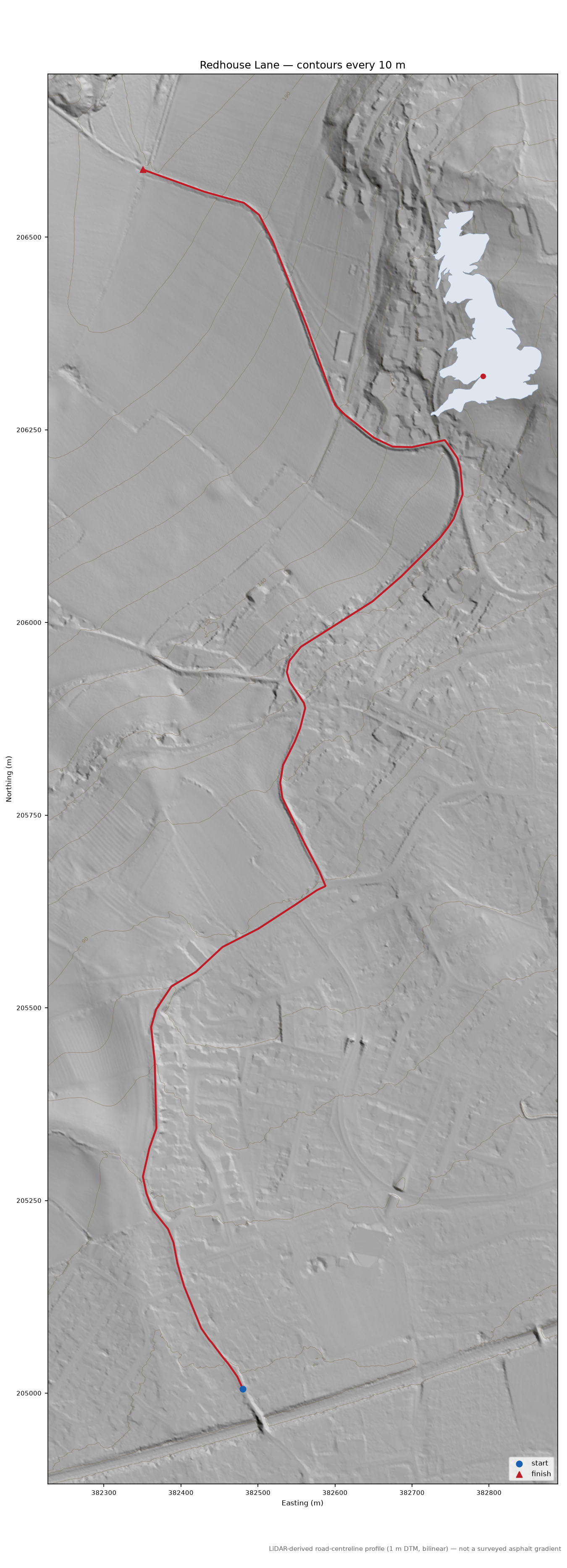 Redhouse Lane LiDAR hillshade map with contours