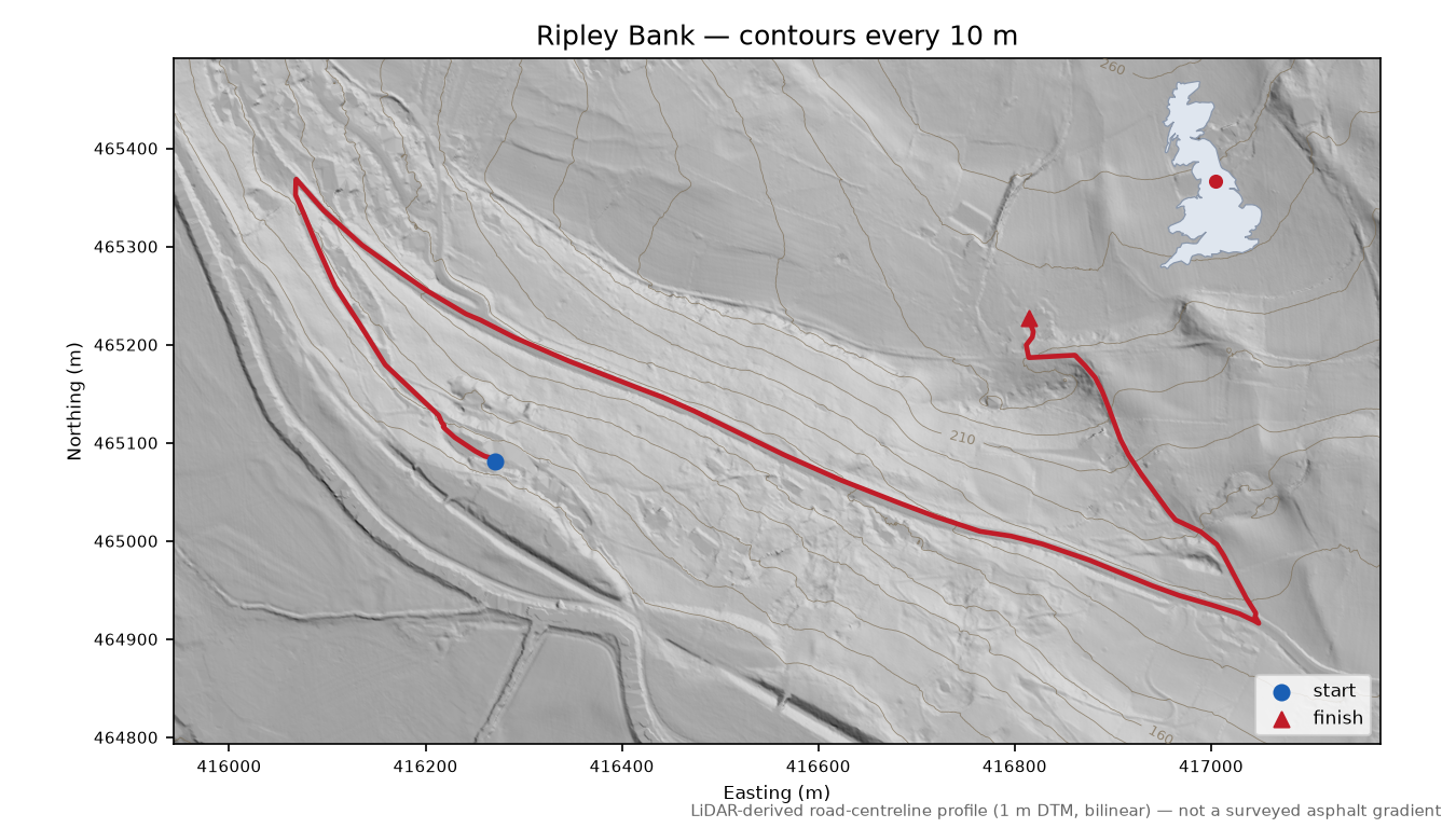 Ripley Bank LiDAR hillshade map with contours