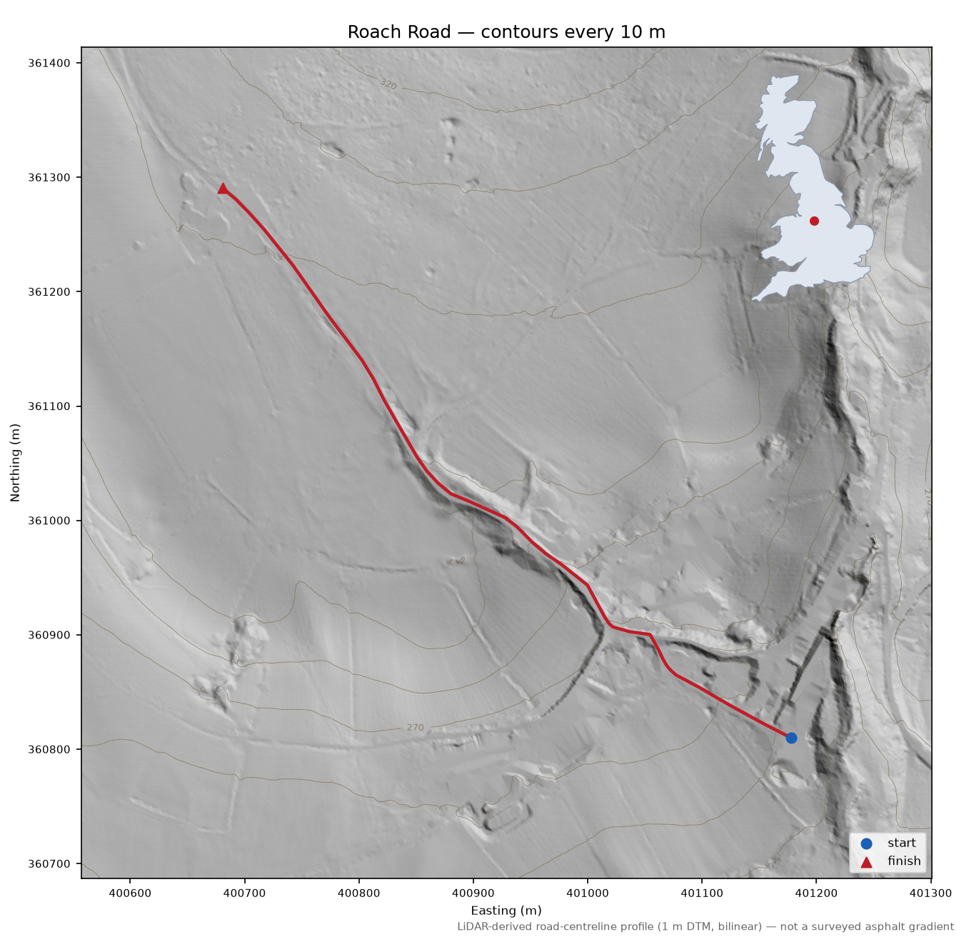 Roach Road LiDAR hillshade map with contours
