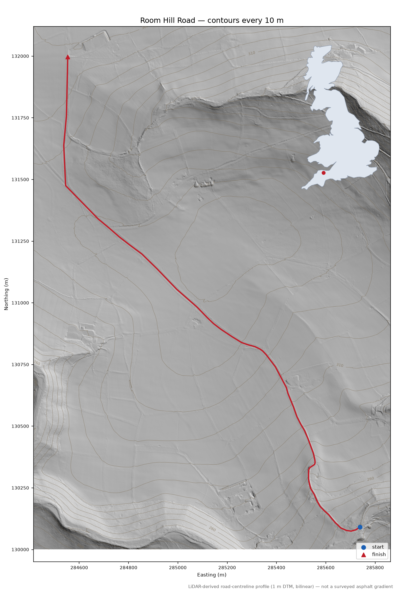 Room Hill Road LiDAR hillshade map with contours