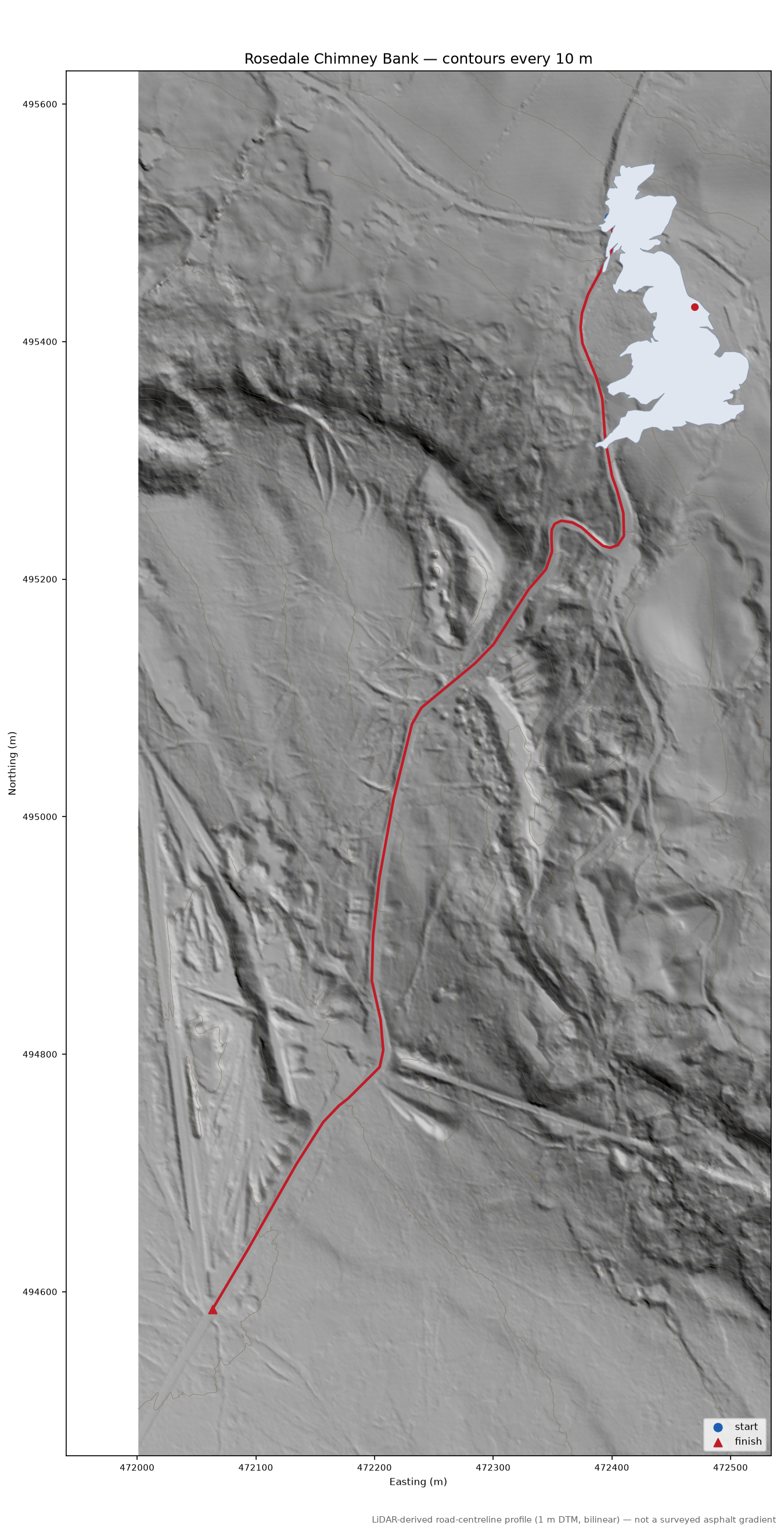 Rosedale Chimney Bank LiDAR hillshade map with contours