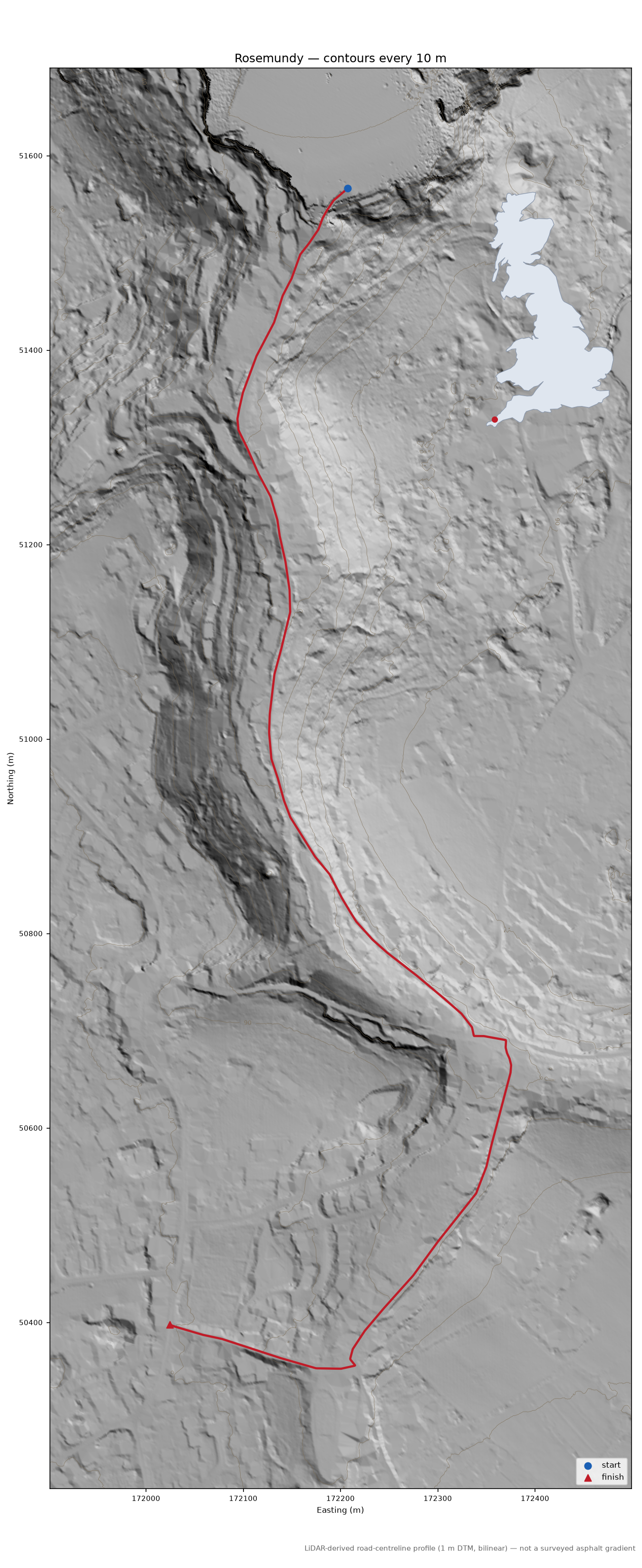 Rosemundy LiDAR hillshade map with contours