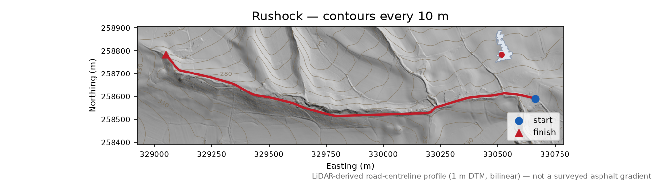Rushock LiDAR hillshade map with contours
