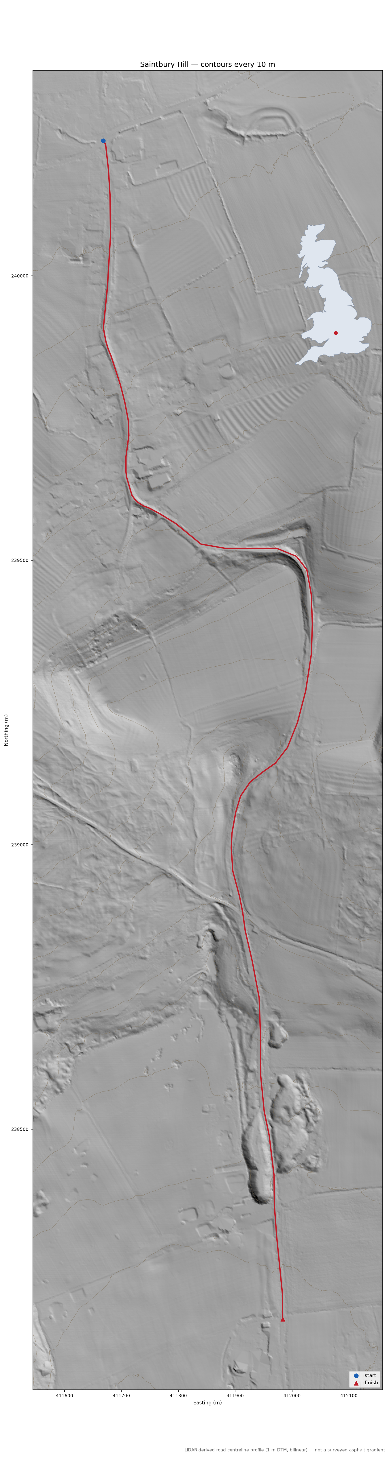 Saintbury Hill LiDAR hillshade map with contours