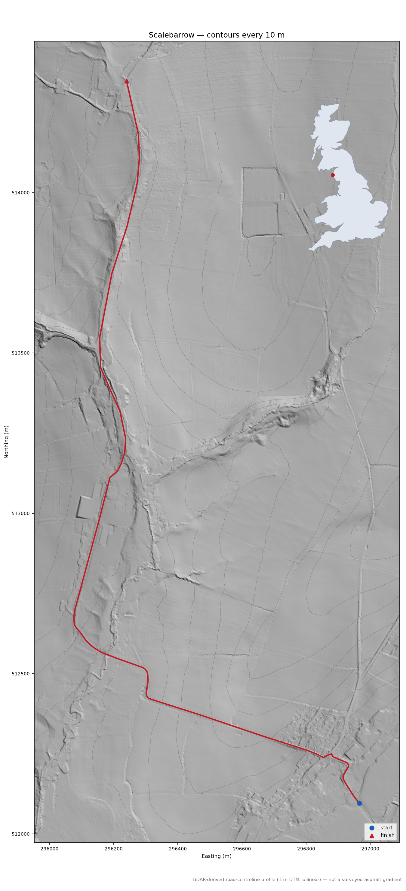 Scalebarrow LiDAR hillshade map with contours