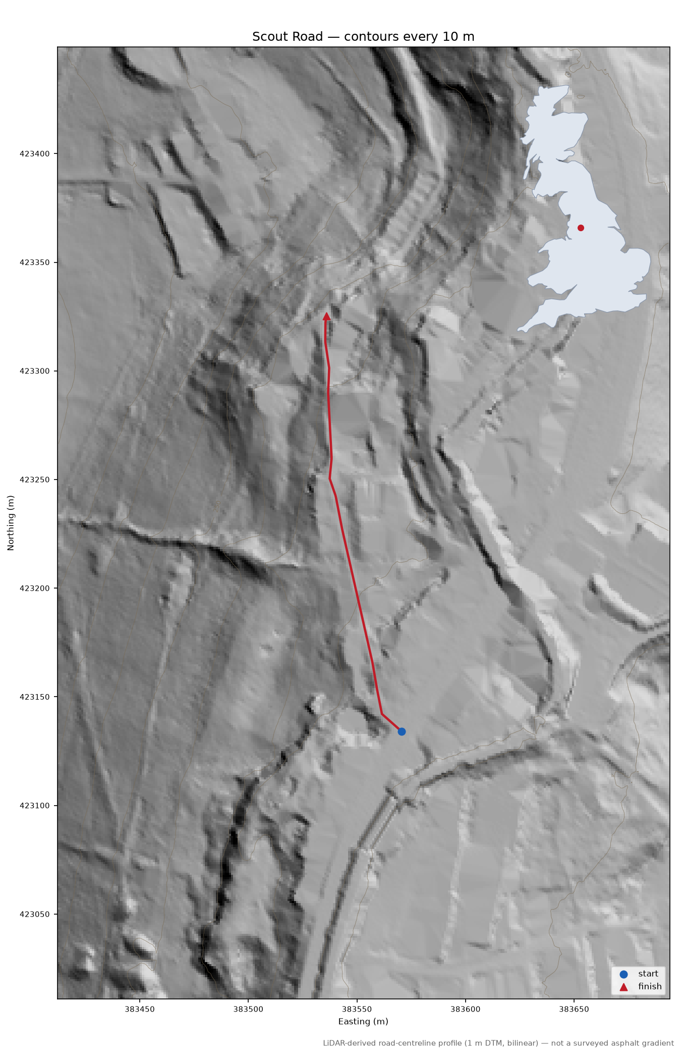 Scout Road LiDAR hillshade map with contours
