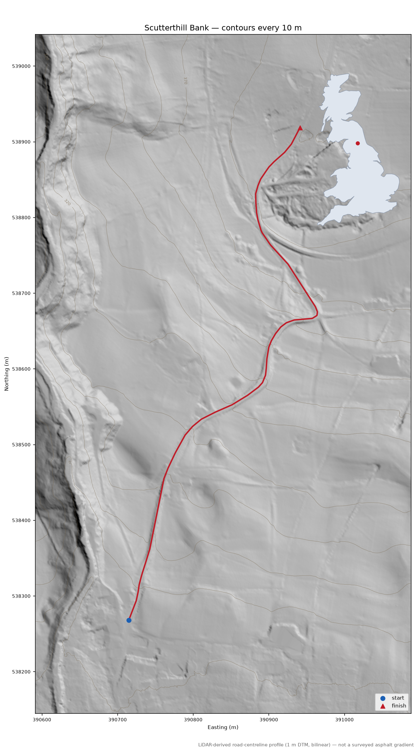 Scutterthill Bank LiDAR hillshade map with contours