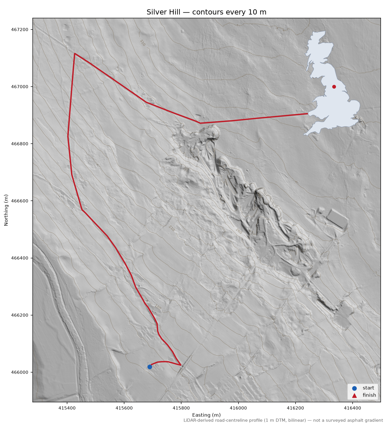 Silver Hill LiDAR hillshade map with contours