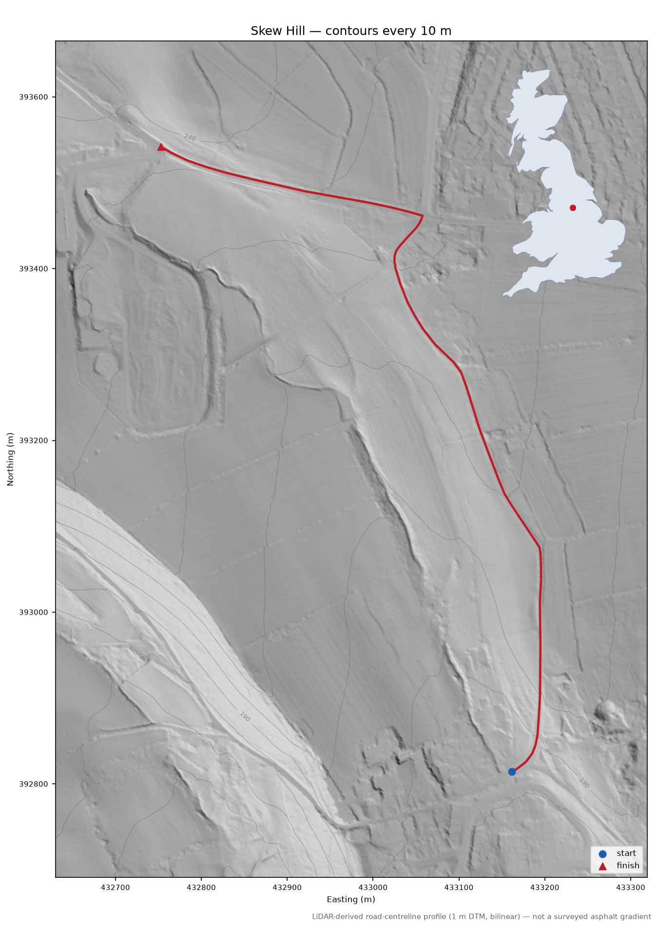Skew Hill LiDAR hillshade map with contours