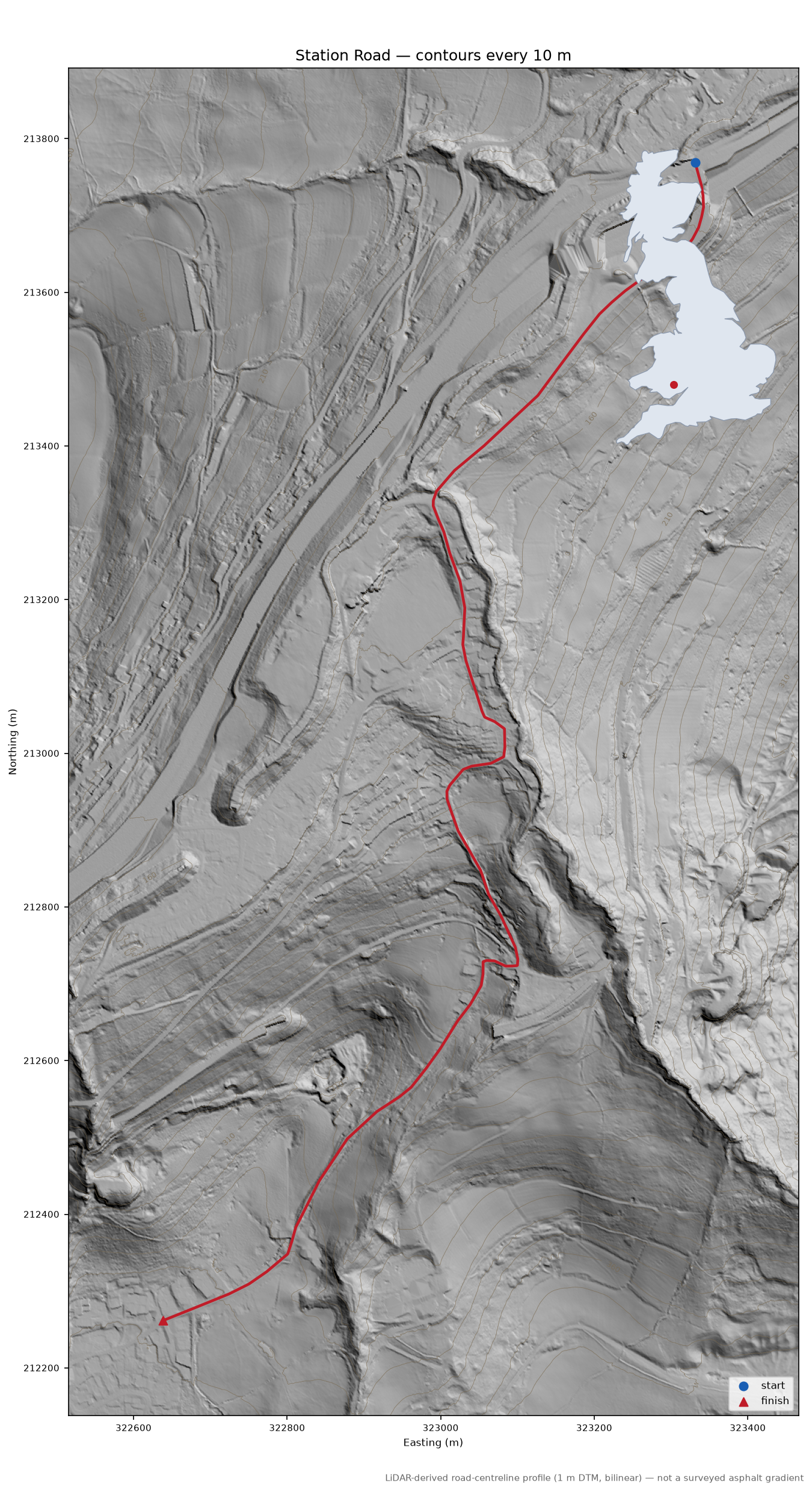 Station Road LiDAR hillshade map with contours