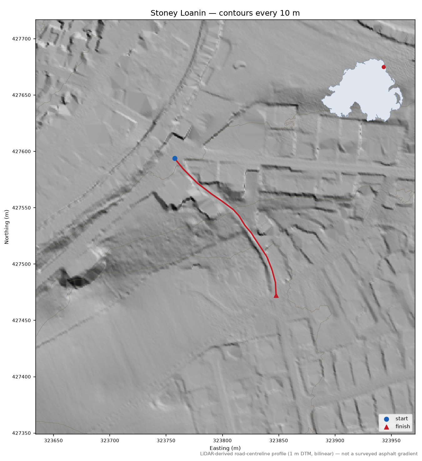 Stoney Loanin LiDAR hillshade map with contours