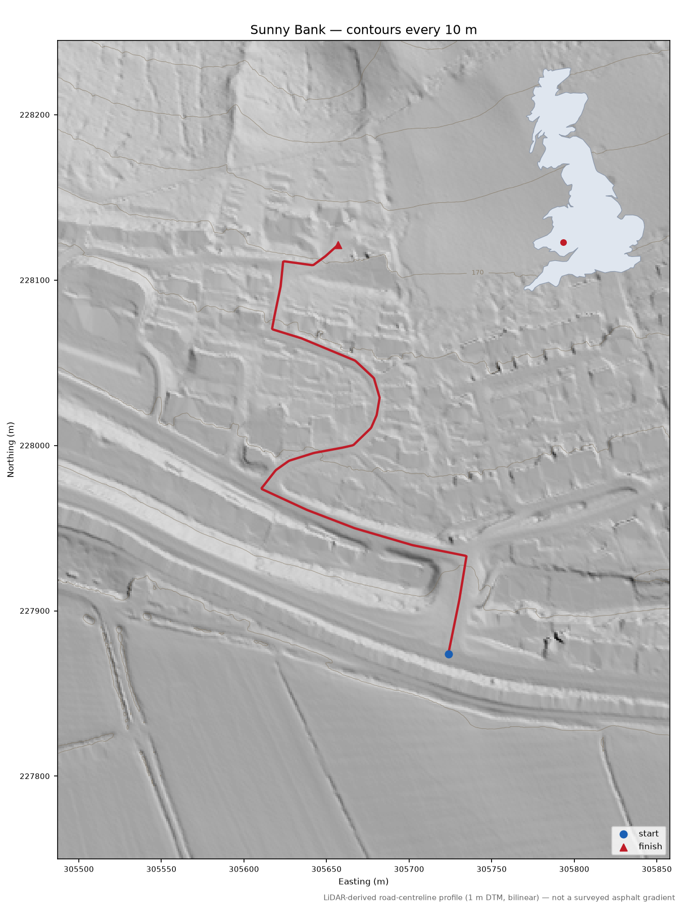 Sunny Bank LiDAR hillshade map with contours