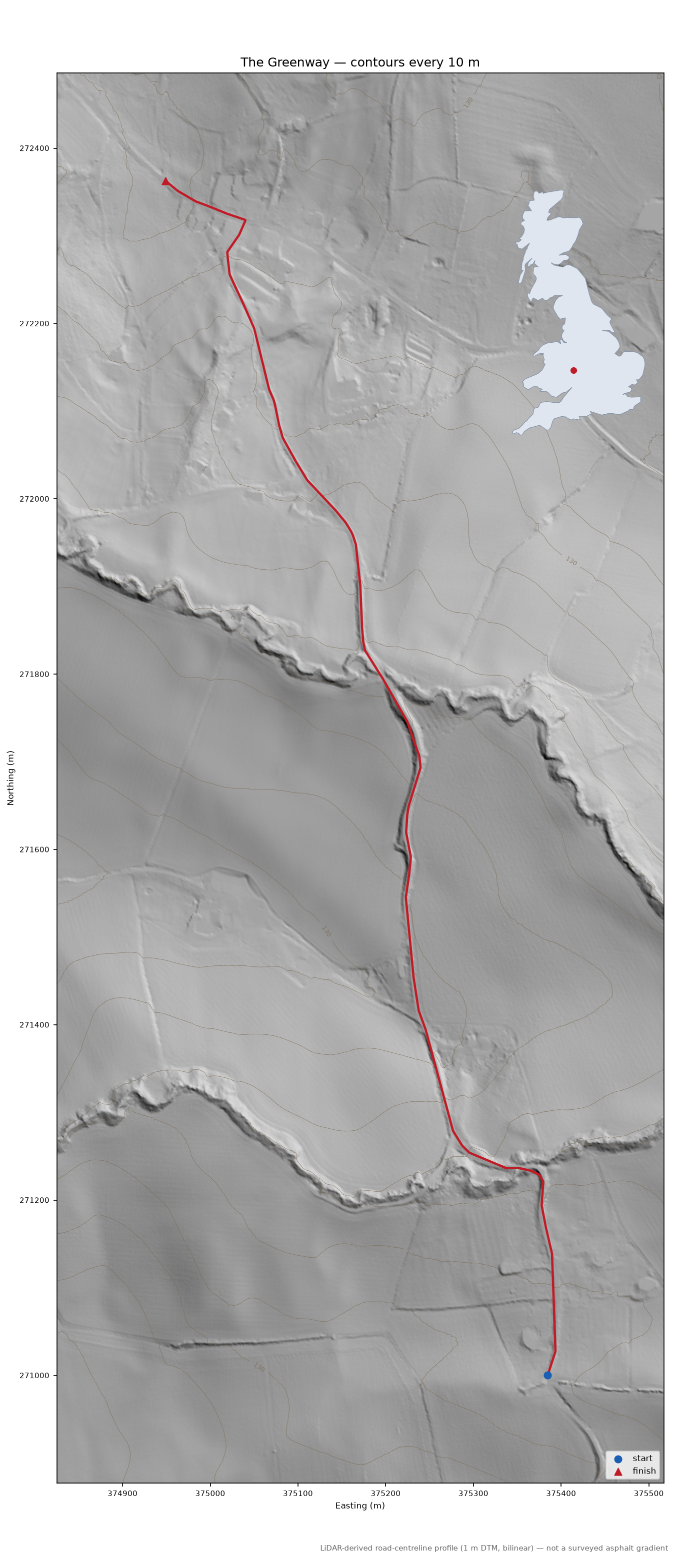 The Greenway LiDAR hillshade map with contours