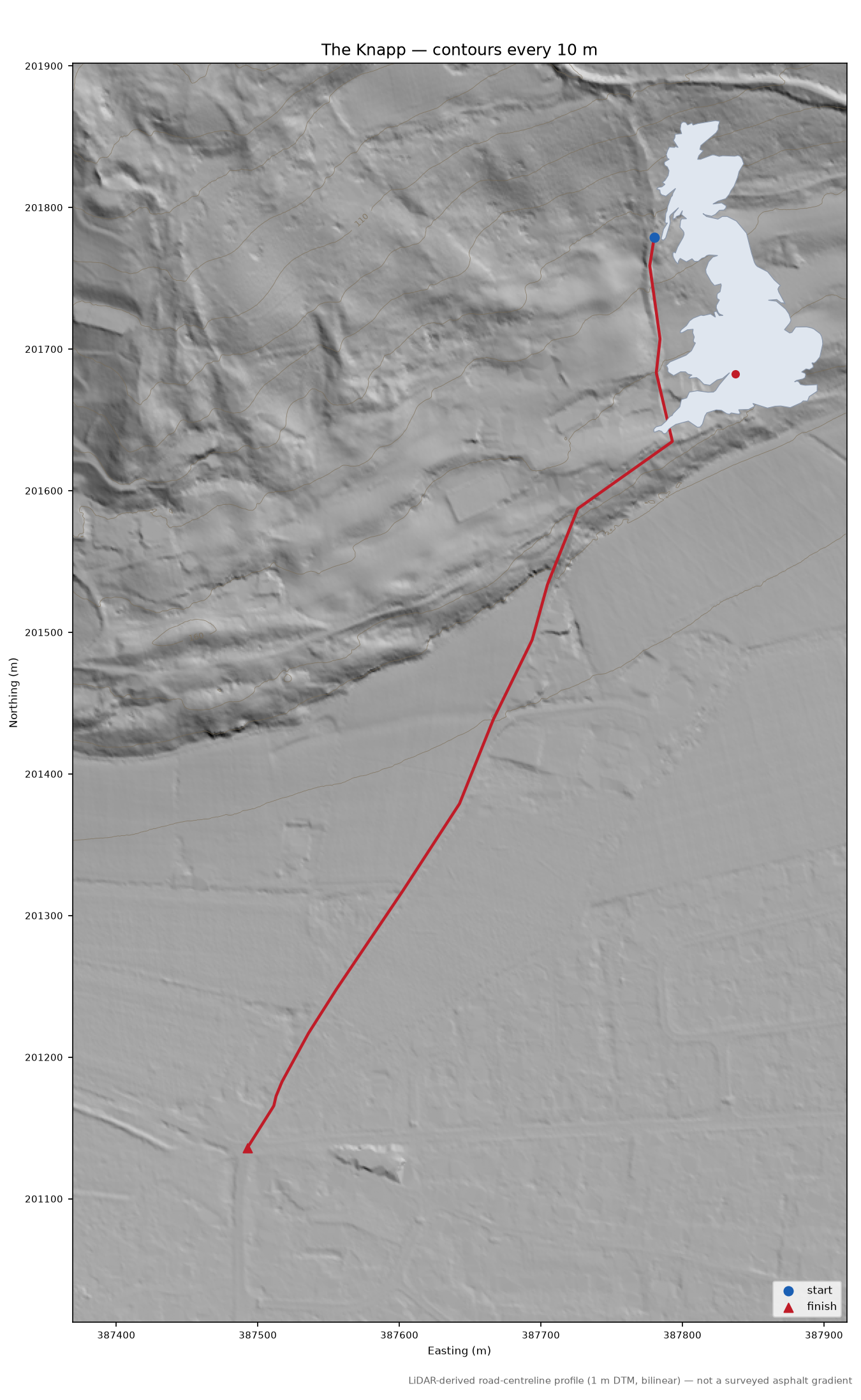 The Knapp LiDAR hillshade map with contours