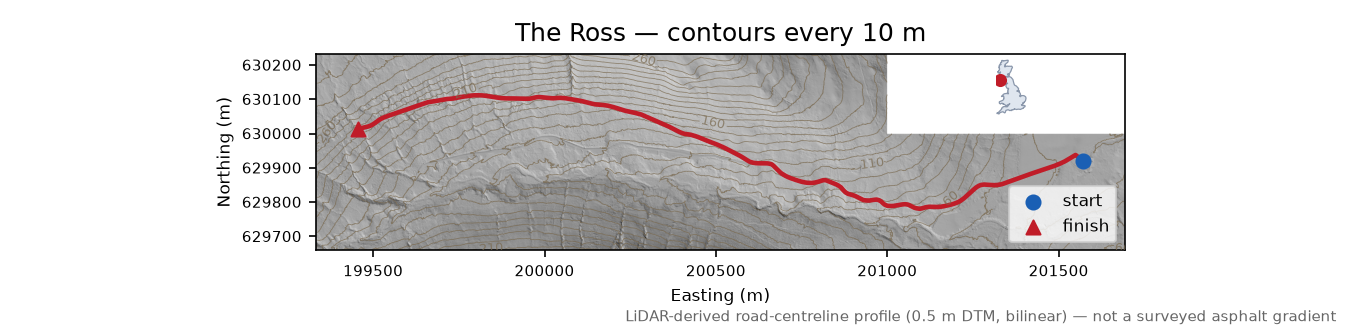 The Ross LiDAR hillshade map with contours