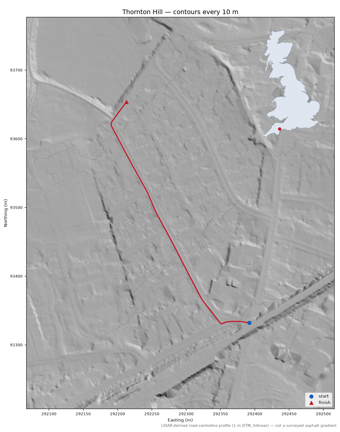 Thornton Hill LiDAR hillshade map with contours