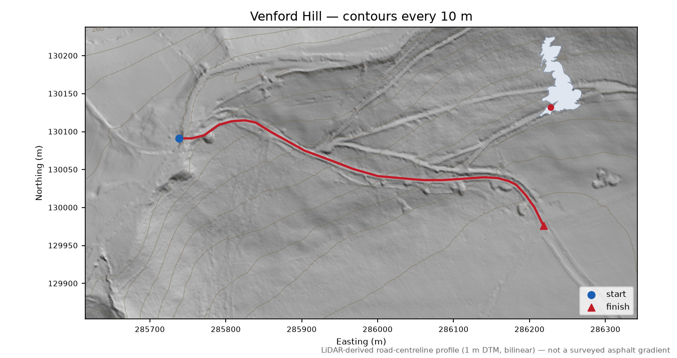 Venford Hill LiDAR hillshade map with contours