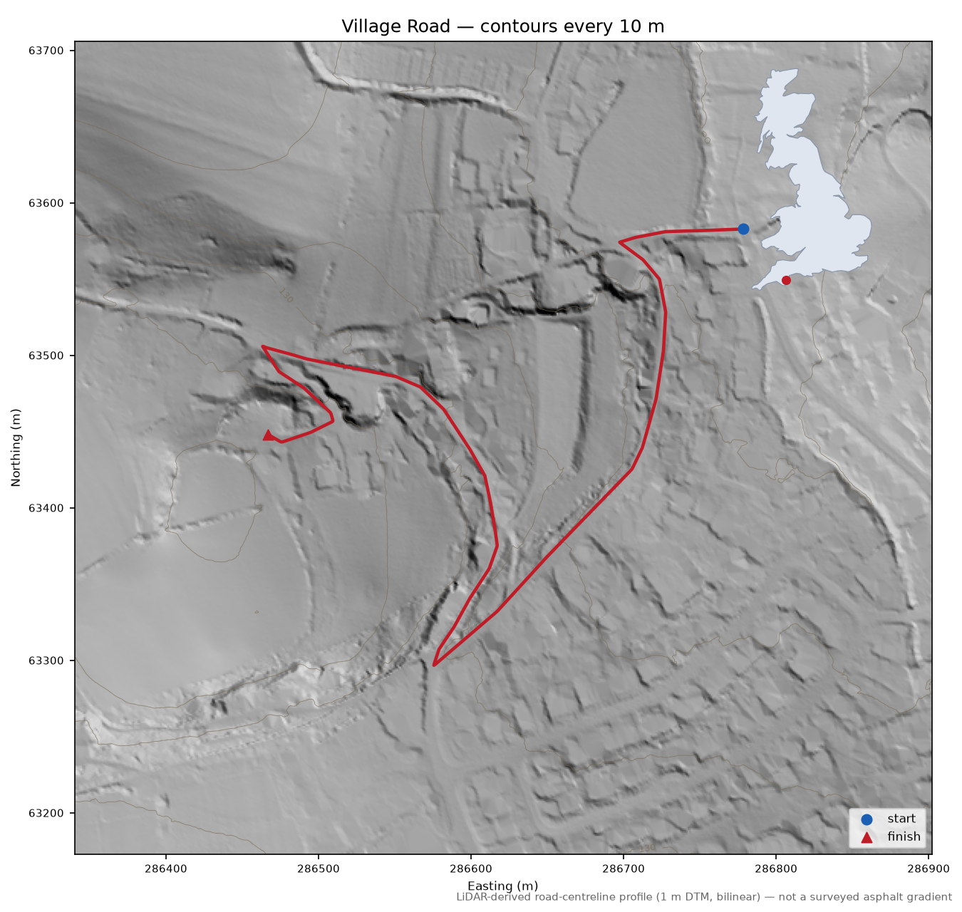 Village Road LiDAR hillshade map with contours