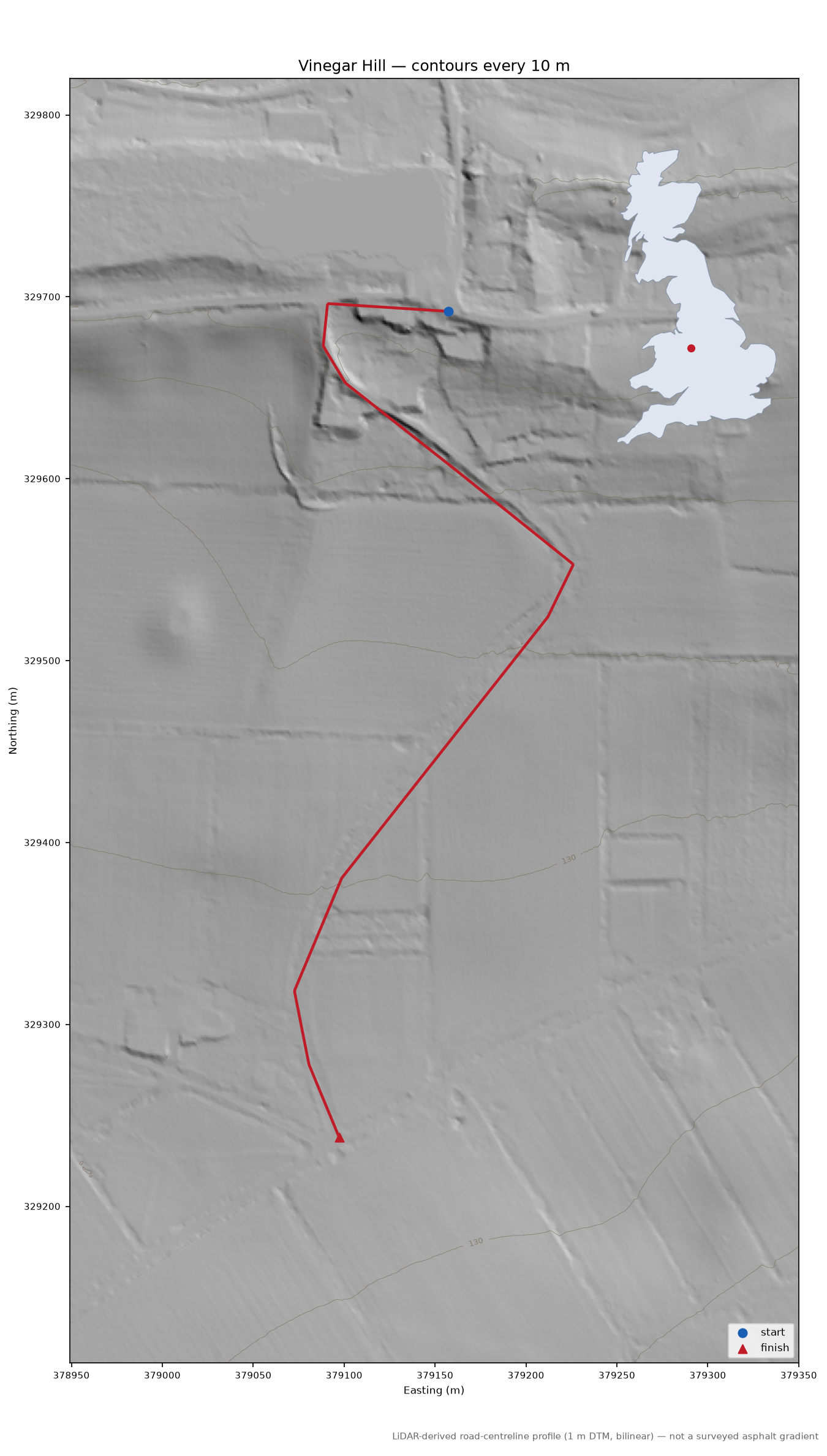 Vinegar Hill LiDAR hillshade map with contours