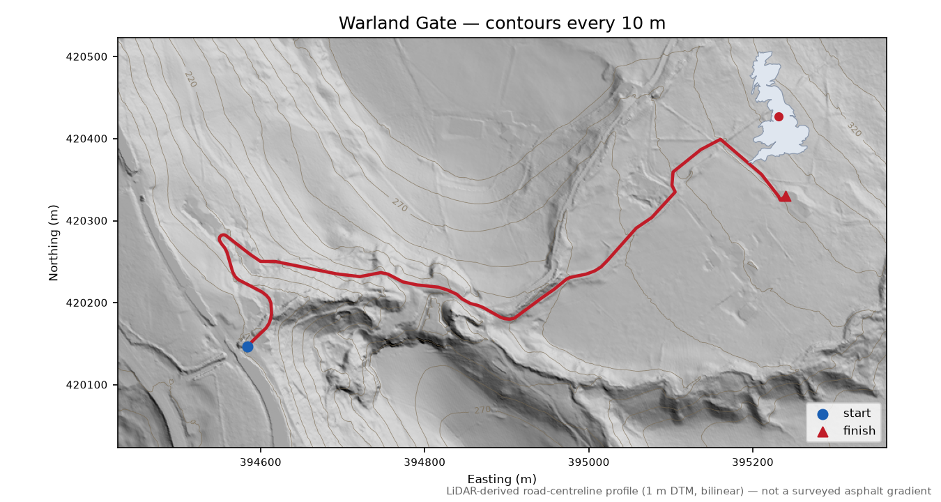 Warland Gate LiDAR hillshade map with contours