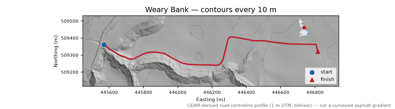 Weary Bank LiDAR hillshade map with contours