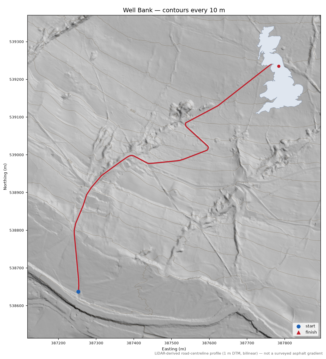 Well Bank LiDAR hillshade map with contours