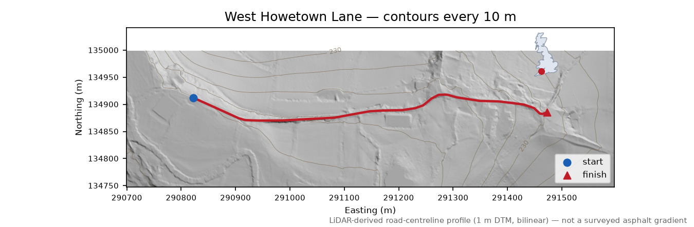 West Howetown Lane LiDAR hillshade map with contours
