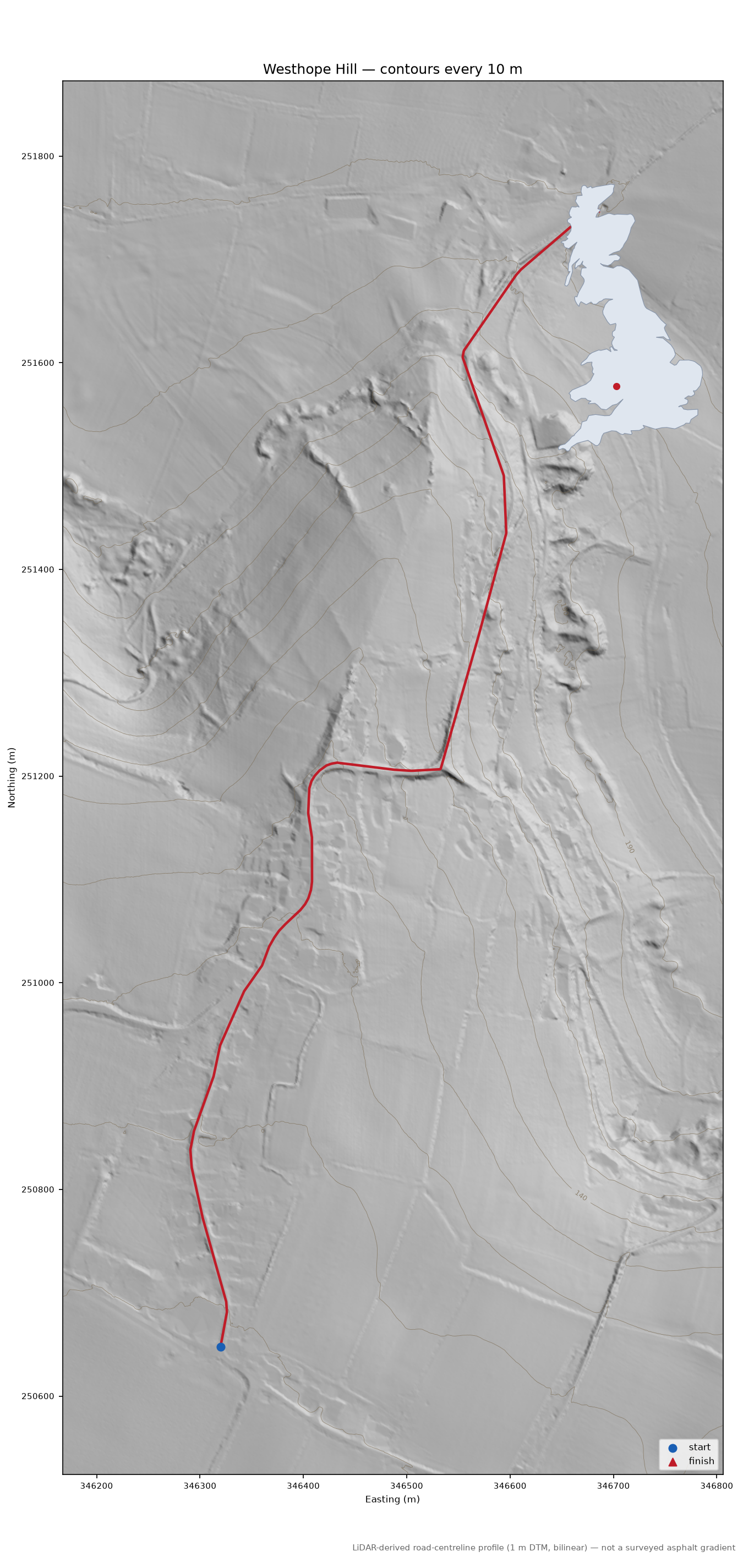 Westhope Hill LiDAR hillshade map with contours