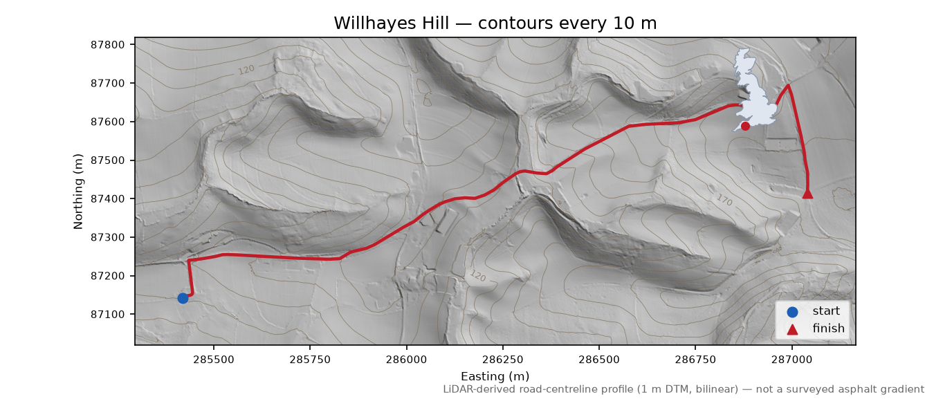 Willhayes Hill LiDAR hillshade map with contours