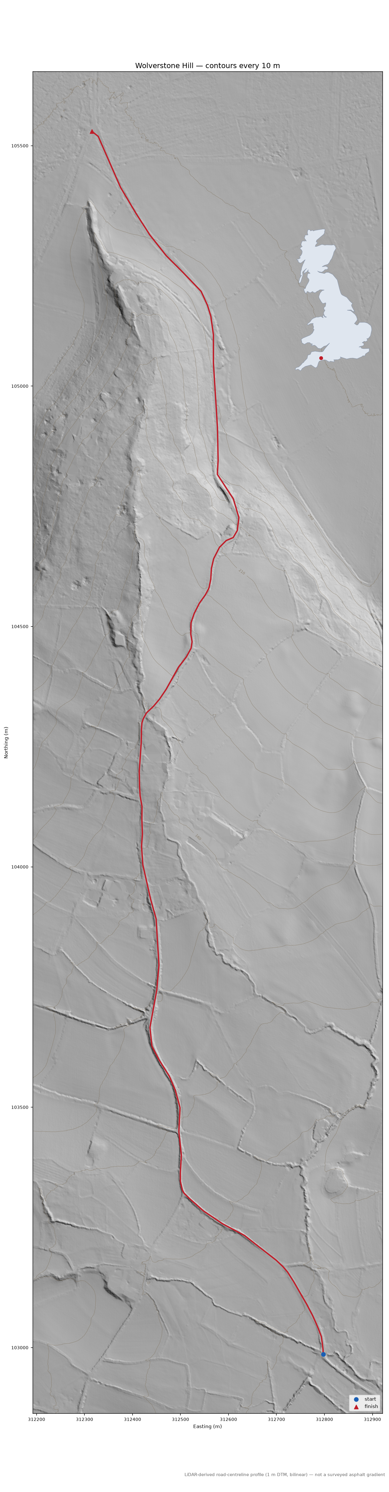 Wolverstone Hill LiDAR hillshade map with contours