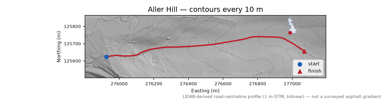 Aller Hill LiDAR hillshade map with contours