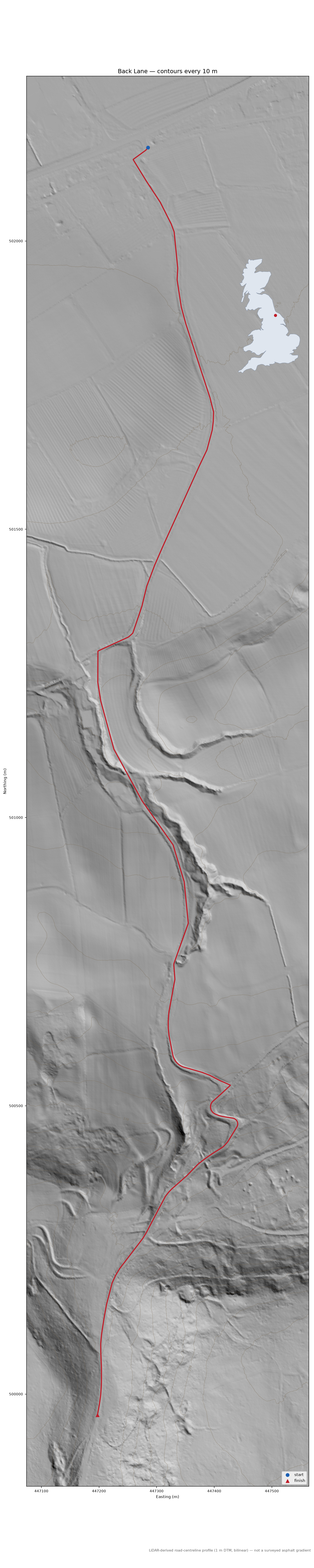 Back Lane LiDAR hillshade map with contours