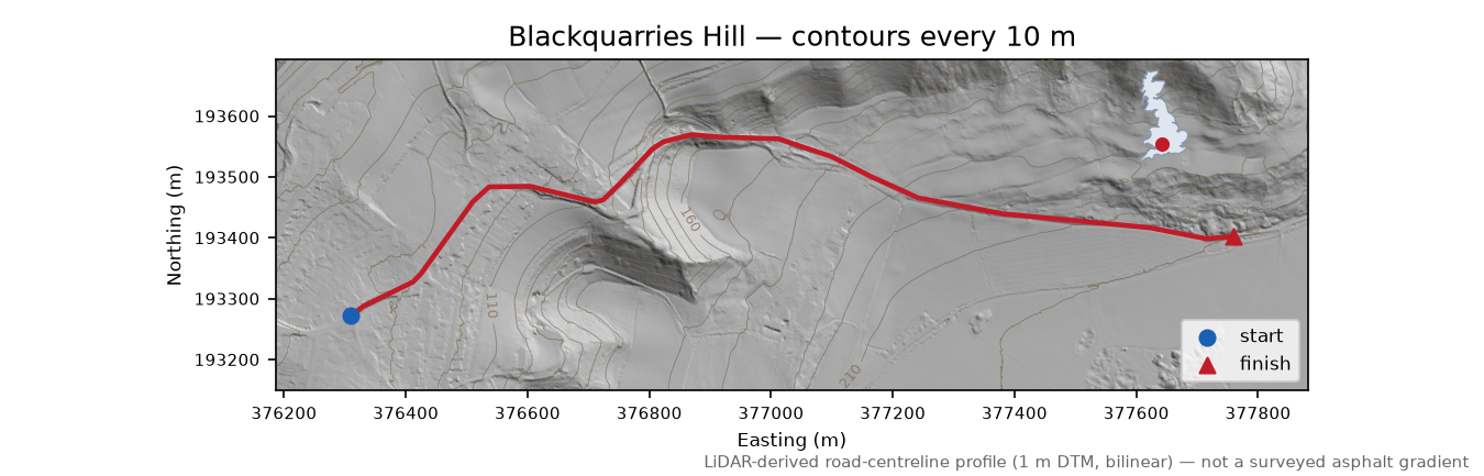 Blackquarries Hill LiDAR hillshade map with contours