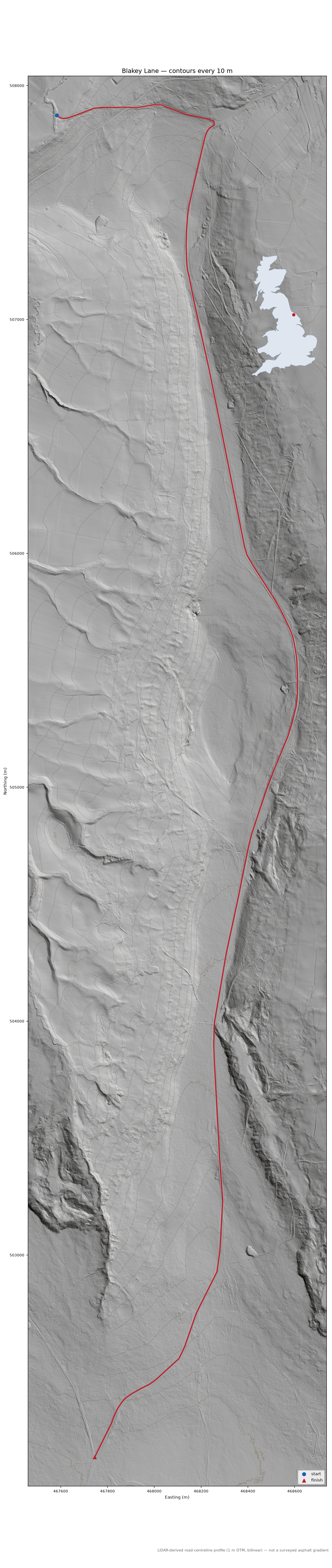 Blakey Lane LiDAR hillshade map with contours