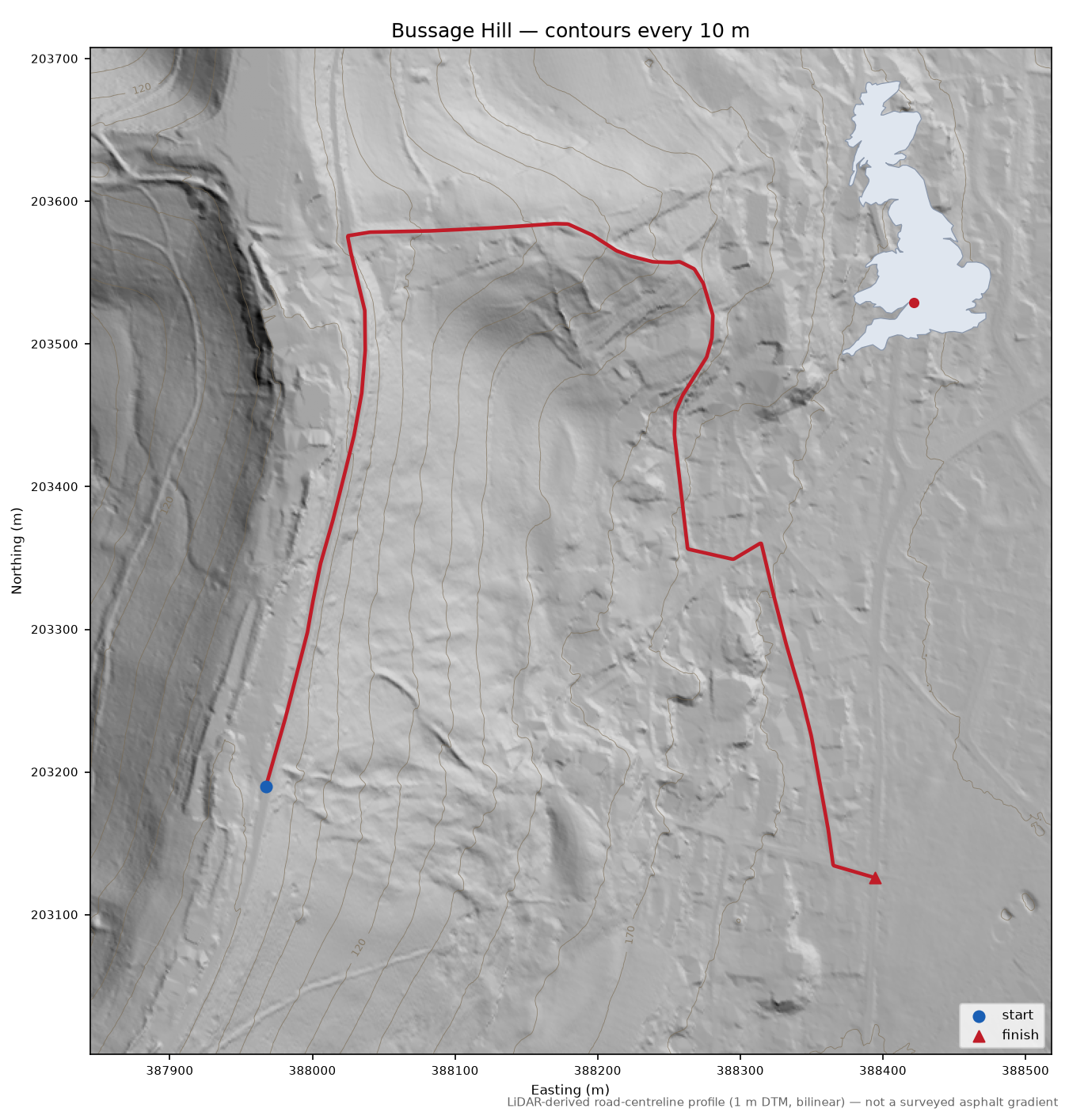 Bussage Hill LiDAR hillshade map with contours