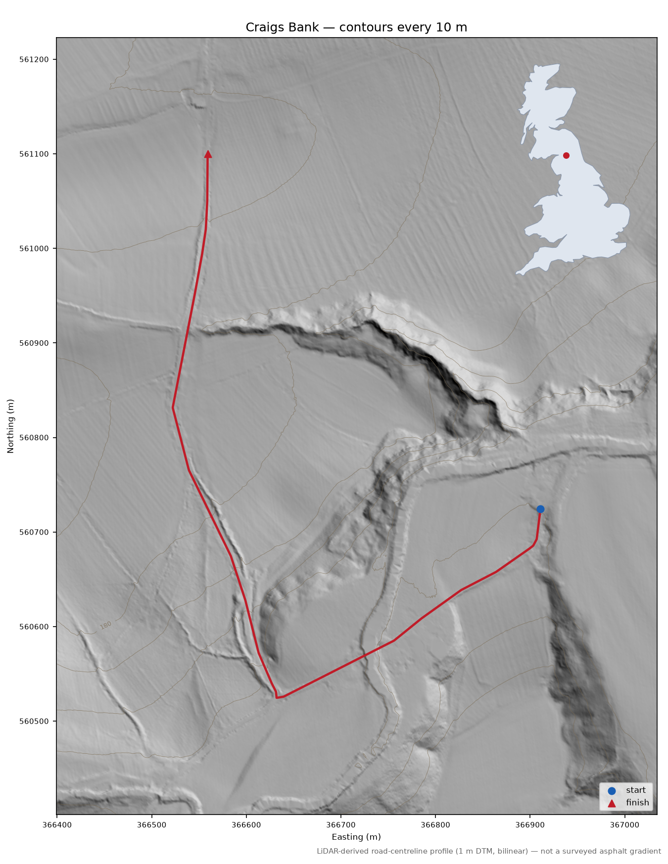Craigs Bank LiDAR hillshade map with contours
