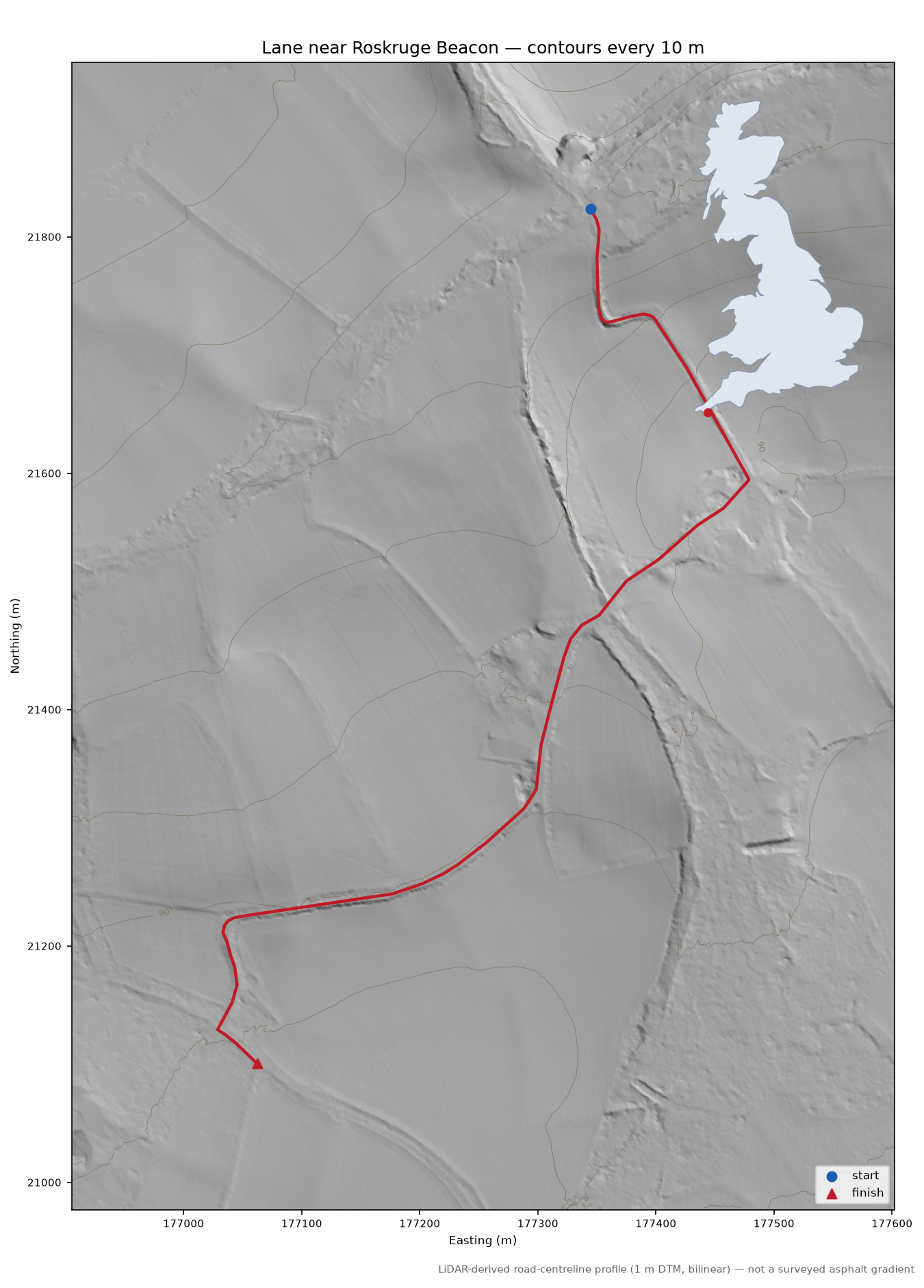 Lane near Roskruge Beacon LiDAR hillshade map with contours