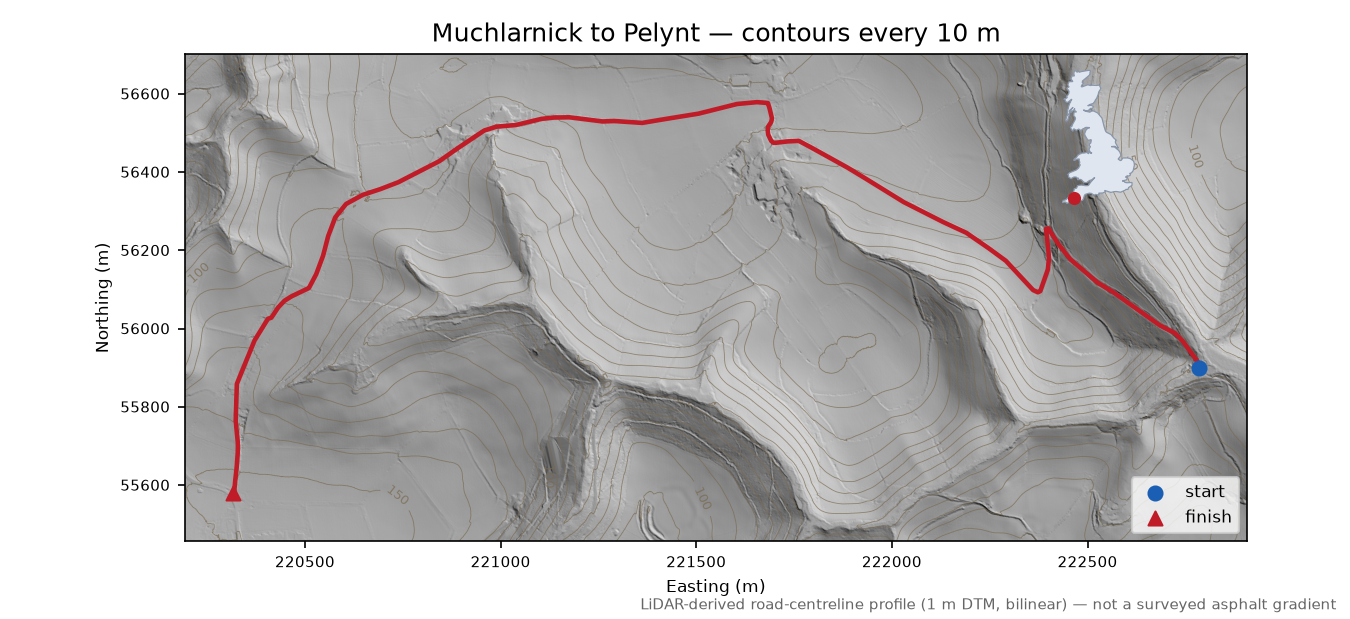 Muchlarnick to Pelynt LiDAR hillshade map with contours