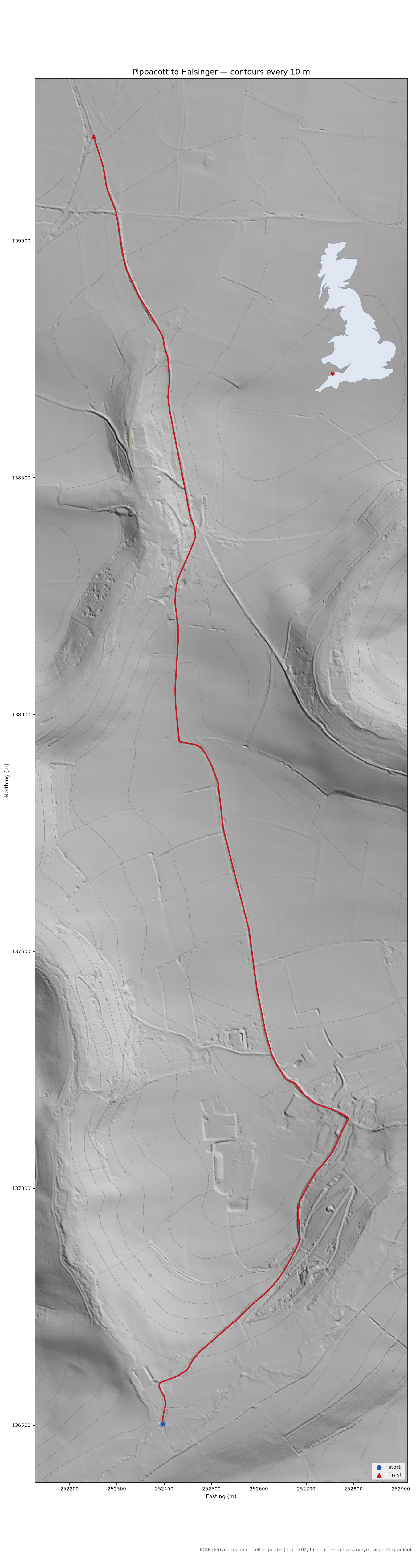 Pippacott to Halsinger LiDAR hillshade map with contours