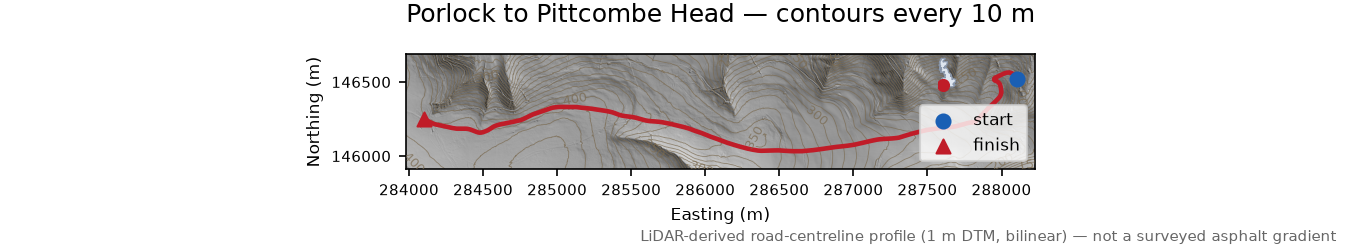 Porlock to Pittcombe Head LiDAR hillshade map with contours
