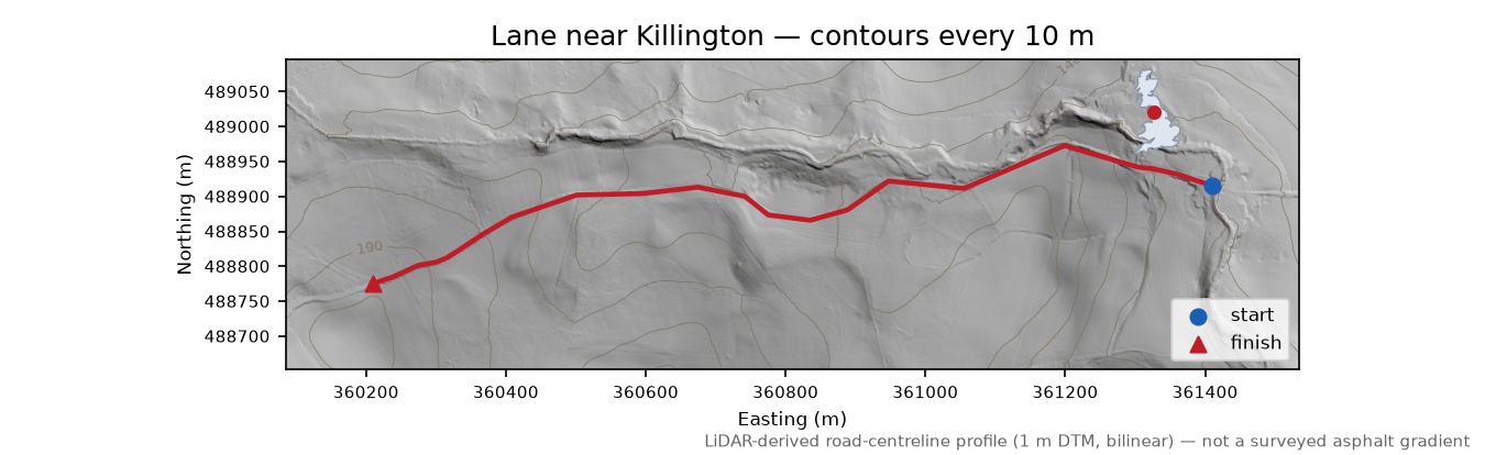 Lane near Killington LiDAR hillshade map with contours