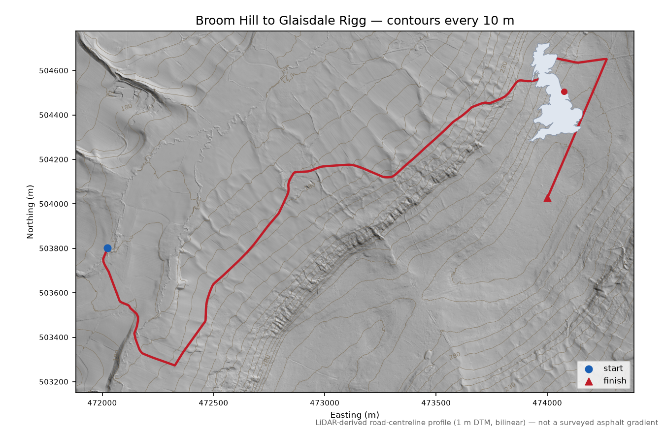 Broom Hill to Glaisdale Rigg LiDAR hillshade map with contours