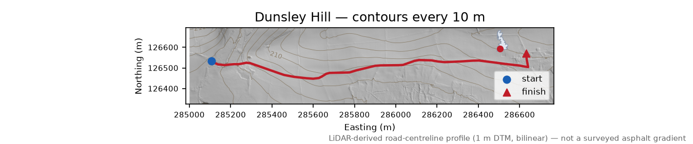 Dunsley Hill LiDAR hillshade map with contours