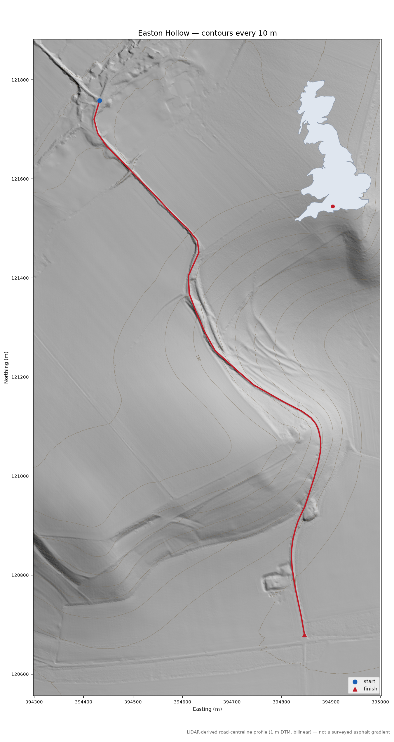 Easton Hollow LiDAR hillshade map with contours